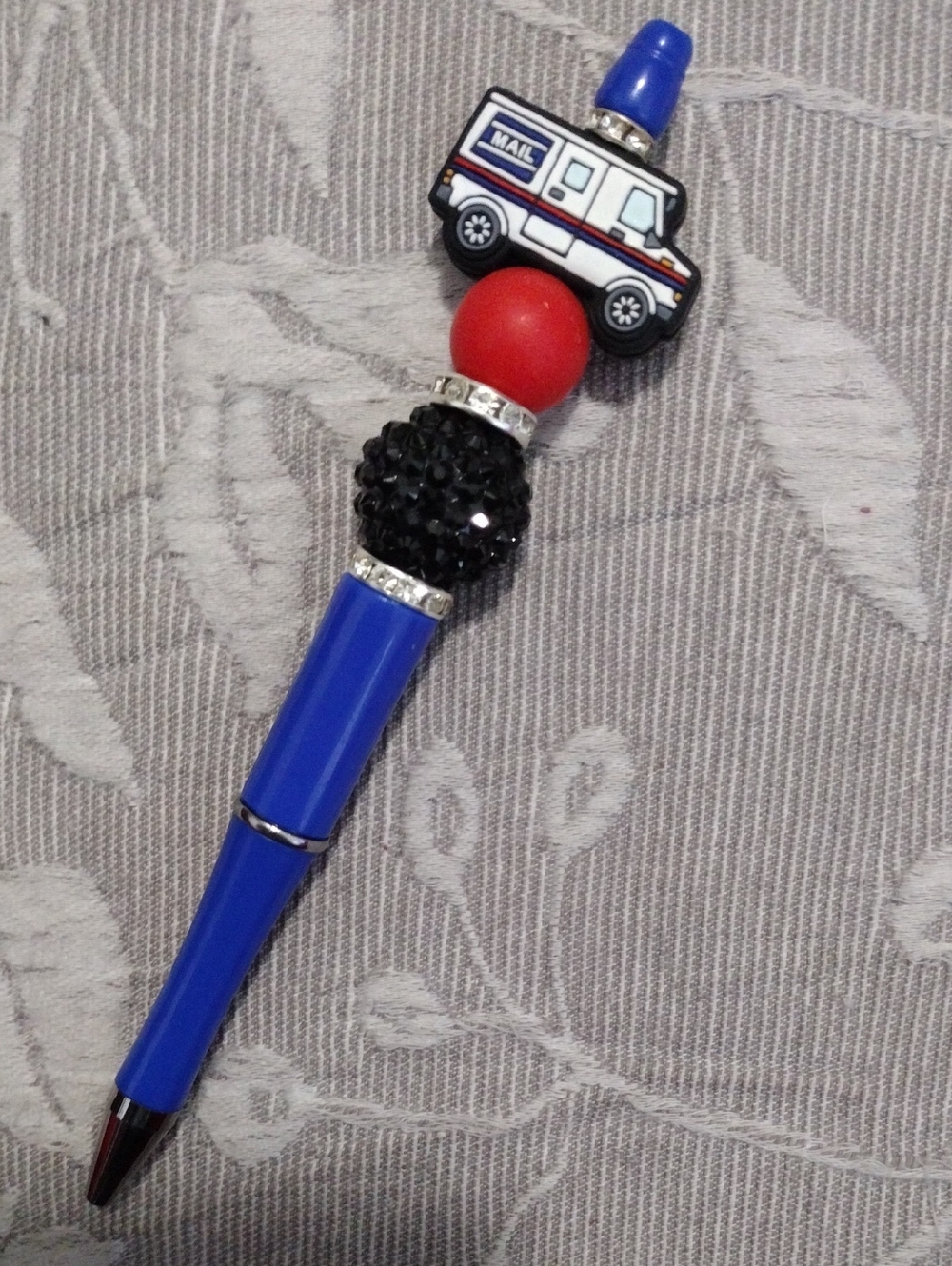 Blue Mail Truck Pen with Decorative Beads